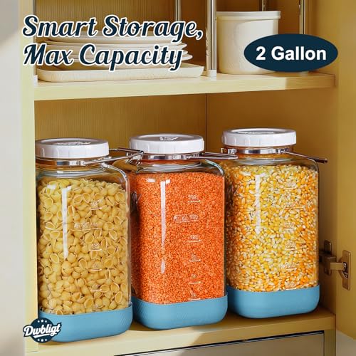 2 Pack 2 Gallon Glass Jar with Airtight Lid, 256 Oz Large Wide Mouth Mason Jar with Non-slip Base & Stainless Steel Handle - Glass Food Storage Containers for Flour, Cereals, Rice and Picking