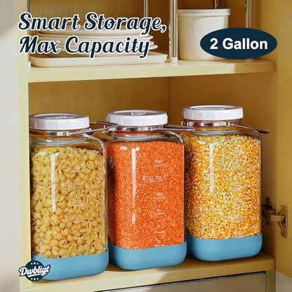 2 Pack 2 Gallon Glass Jar with Airtight Lid, 256 Oz Large Wide Mouth Mason Jar with Non-slip Base & Stainless Steel Handle - Glass Food Storage Containers for Flour, Cereals, Rice and Picking