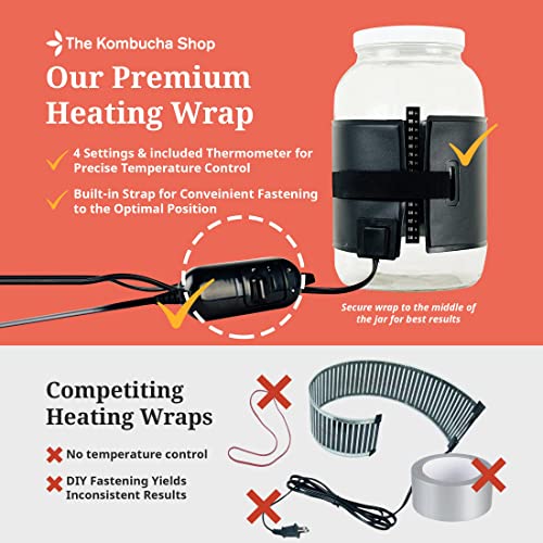 The Kombucha Shop, Deluxe Kombucha Brewing Kit with Premium Heating Wrap - Six Swing Top Bottles, Stainless Steel Funnel, Custom Bottle Brush, Premium Heating Wrap & Our Original Brewing Kit