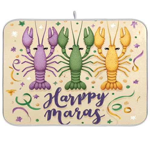 Happy Shrove Tuesday Crayfishes Dish Drying Mat for Kitchen Counter Kitchen Drying Mat Dish Rack Mat Dish Drainer Pad Microfiber Absorbent Washable Drying Pad for Countertop 18 x 24 - color: Happy Shrove Tuesday Crayfishes, size: 18'' x 24''