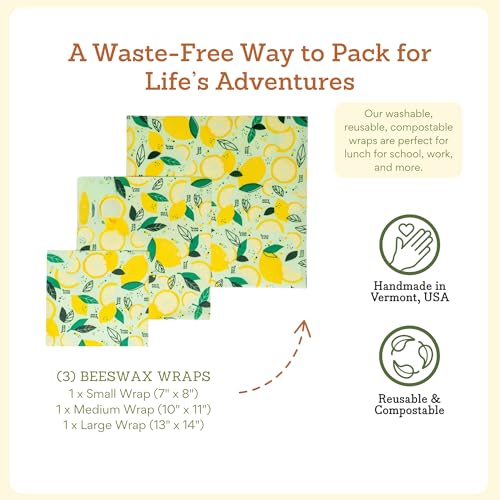 Bee's Wrap - Limited Edition - Beeswax Wraps for Food - 3 Pack of Assorted Beeswax Wraps - Small, Medium & Large Wrap - Plastic Free Made in USA Reusable Natural Food Wrap - Fresh Squeeze Print - style: 3 Pack (Fresh Squeeze)