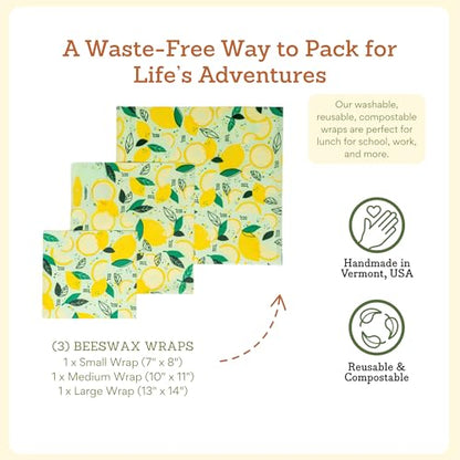 Bee's Wrap - Limited Edition - Beeswax Wraps for Food - 3 Pack of Assorted Beeswax Wraps - Small, Medium & Large Wrap - Plastic Free Made in USA Reusable Natural Food Wrap - Fresh Squeeze Print - style: 3 Pack (Fresh Squeeze)
