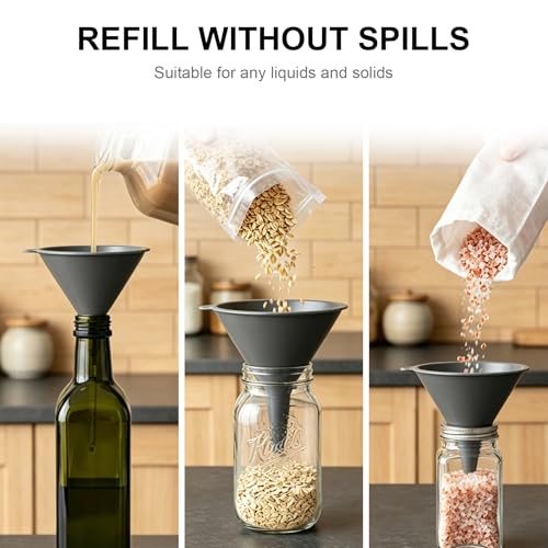 Plastic Kitchen Funnel Set of 3 with Brush – BPA Free Food Grade Funnels for Filling Canning Bottles Oil, Multifunctional for Cooking Lab Automotive, Gray - color: Gray