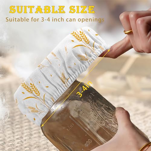 Wheat Harvest Bread 5-Pack Cloth Covers for Sourdough Starter Jar, Cloth Covers Reusable Lid Top Cover Sourdough Proofing Bread Fermentation Baking Supplies for 3-4 Inch Jar Mouth - color: Wheat Harvest Bread