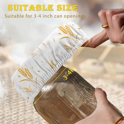 Wheat Harvest Bread 5-Pack Cloth Covers for Sourdough Starter Jar, Cloth Covers Reusable Lid Top Cover Sourdough Proofing Bread Fermentation Baking Supplies for 3-4 Inch Jar Mouth - color: Wheat Harvest Bread