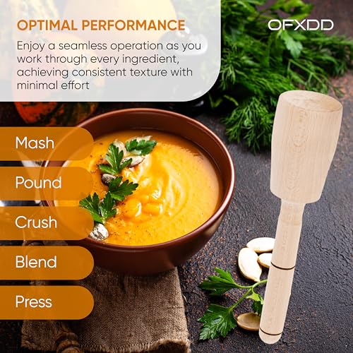 Wooden Potato Masher- Pack of 2 - Cabbage Tamper - Kitchen Wood Pounder for Mashed Potatoes - Vegetable Masher Tool