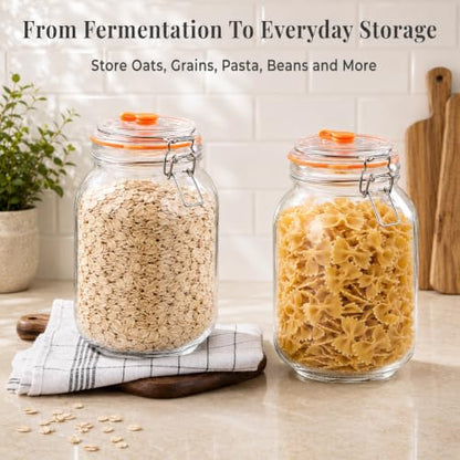 Fermentation Jar, 1.5L Glass Fermenting Kit with Airlocks, 2-Pack | Wide-Mouth Glass Jars With Self-Burping Airlocks for Sauerkraut, Kimchi, Pickles, Mead, Cider and Other Homemade Ferments