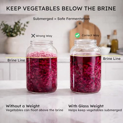 Jillmo Large Fermentation Weights for 1 Gallon Wide Mouth Jars, Heavy Glass Fermenting Weights with Easy Grip Handle, Keeps Vegetables Under Brine for Sauerkraut, Kimchi & Pickles, Pack of 2 - size: Plain - 2 Pack