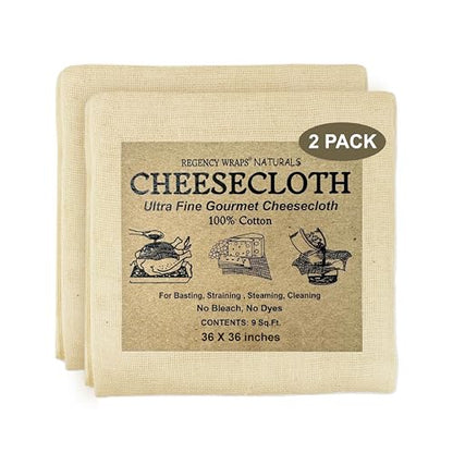 Regency Wraps 100% Cotton Ultra Fine Natural Cheese Cloth, 18sq.ft 36" X36" 2 pcs, Chef Grade for Basting Turkey, Canning, Straining, Cheesemaking - size: 9 sq ft (Pack of 2)