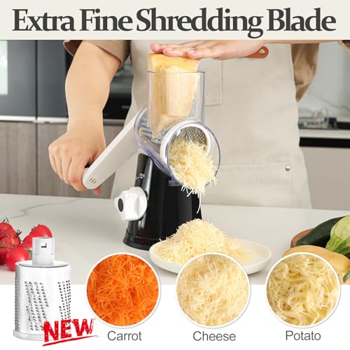 Cambom Rotary Cheese Grater Hand Crank Cheese Shredder for Fresh Cheese, Vegetable, Nuts,Non-slip Suction Base, Five Blades, Black - color: Black, size: 5 BLADES