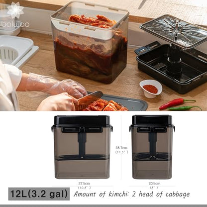 SMART Automatic Press Plate Food Storage Container for Kimchi Sauerkraut Pickle Fermentaion/Airtight Lid Food Storage Container for Preserved Food Bulk Fermentation (12L / 3.2 gal) - size: 12 L