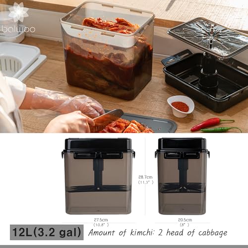 SMART Automatic Press Plate Food Storage Container for Kimchi Sauerkraut Pickle Fermentaion/Airtight Lid Food Storage Container for Preserved Food Bulk Fermentation (12L / 3.2 gal) - size: 12 L