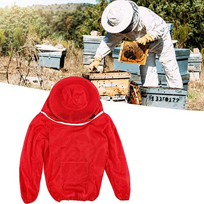 Haofy Professional Bee Suit for Men and Women Beekeeping Suit with Protective Round Veil for Apiary Backyard Beekeeping Jacket (Red)