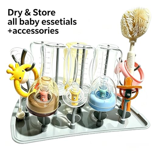 Baby Bottle Drying Rack, Large Vertical Bottle Dryer Rack Holder for Countertop,Baby Bottle Holder Storage Station for Pacifiers,Pump Accessories Stand,Grey