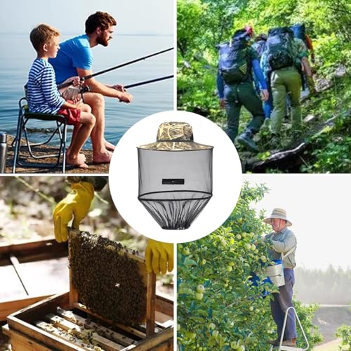 Beekeeping Veil Hat Collapsible Mesh Face Cover Breathable Head Protection (Camouflage)