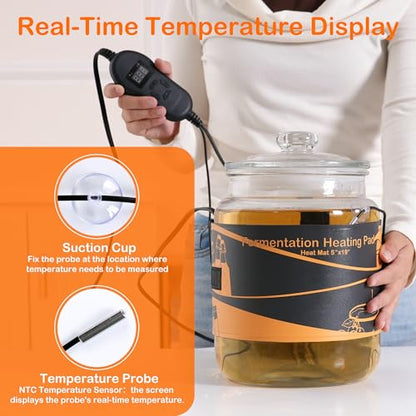5''x19'' Kombucha Heating Wrap with Digital Thermostat, Adjustable Fermentation Heater Belt for 1Gallon Jars & Carboys, Precise Temperature Control Heated Pad for Beer, Wine & Mead Brewing - size: 5" x 19"