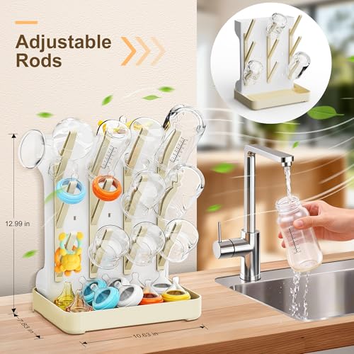 Baby Bottle Drying Rack: Vertical Space Saving Countertop Drying Rack - BPA-Free Baby Accessories Storage Stand Organize Brushes Pacifiers on Countertop - Elegant Grey - color: Elegant Grey