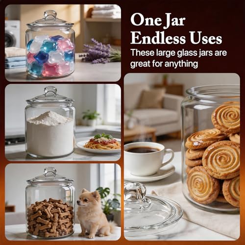 Masthome 1 Gallon Glass Cookie Jar with Airtight Lid, Large Clear Glass Storage Canister, Wide Mouth Food Storage Container for Pantry, Kitchen, Flour, Sugar, Pasta, Cookies, Candy, Dog Treats - color: Cookie Jar