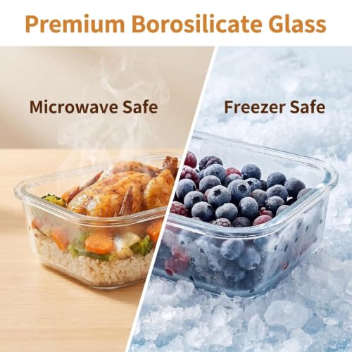 4 Pack Extra Large Glass Food Storage/Baking Containers Set 2X80 oz & 2X36 oz with Lids, Airtight Glass Container,Microwave,Oven,Freezer and Dishwasher