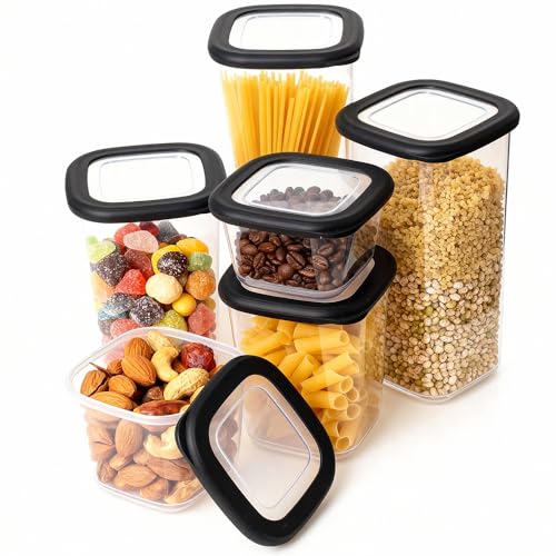 ionEgg Plastic Food Storage Containers with Lids Includes Labels, Stackable Kitchen Pantry Organizer for Dry Food, Snacks, Pasta and Meal Prep, Set of 6