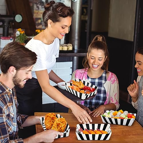 Yaomiao 100 Pcs Striped Paper Food Trays Carnival Paper Boats for Food Nacho Hot Dog Disposable Plates Disposable Serving Trays for Carnivals Fairs Festivals Picnics(Black) - color: Black
