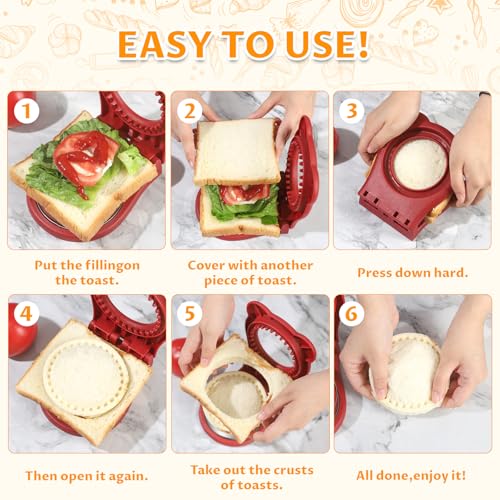 CHICHAUS Uncrustable Sandwich Maker,Sandwiches Pocket Circle Shape 3.7Inch Sandwich Cutter and Sealer,Sandwich Cutter for Kids Breakfast and lunchboxes (Red) - color: Red
