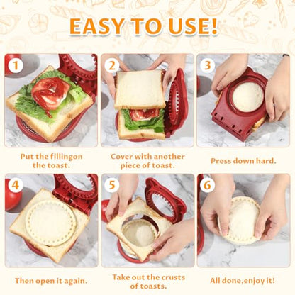 CHICHAUS Uncrustable Sandwich Maker,Sandwiches Pocket Circle Shape 3.7Inch Sandwich Cutter and Sealer,Sandwich Cutter for Kids Breakfast and lunchboxes (Red) - color: Red