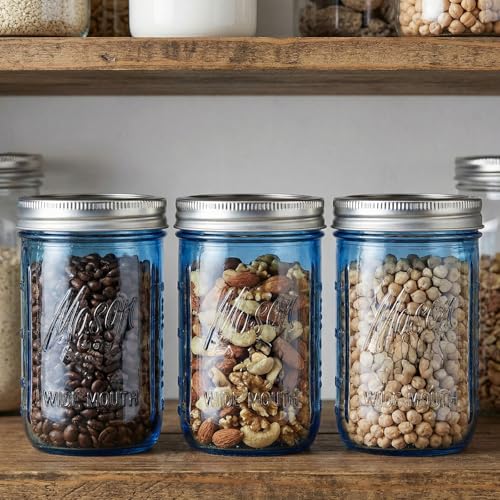 WELLIFE 6-Pack Mason Jars 16 oz with Lids – Blue Wide Mouth Glass Mason Jars, Airtight Leak-Proof Canning Jars for Food Storage, Fermenting, Pickling, Freezing, and Crafts - color: Dark Blue Mason Jars 16oz-6Pcs