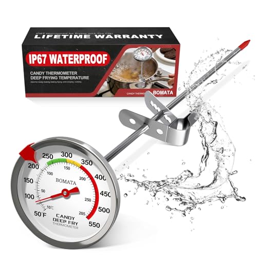 BOMATA Candy Thermometer with Pot Clip, Hands-Free Use, Waterproof IP67 and 2.5" Display Deep Fry Oil Thermometer with NSF Certified, for Cooking, Food, Turkey, BBQ, Grill... Mth400 - color: Silver