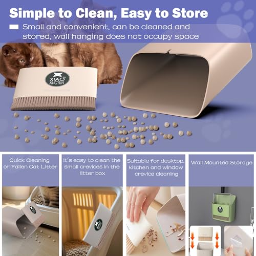Cat Litter Scooper with Holder, Metal Litter Scoop Includes Portable Small Broom and Dustpan Set, Heavy Duty Stainless Steel Litter Scoop with Coarse and Fine Grid, Quick Sift and Easy Clean - color: Grey
