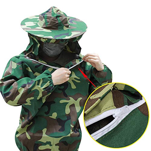 XGOPTS Ventilated Beekeeping Suit Jacket Professional Lightweight Beekeeper Protective Clothing Smock with Hood and Veil - color: Camo Green