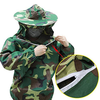 XGOPTS Ventilated Beekeeping Suit Jacket Professional Lightweight Beekeeper Protective Clothing Smock with Hood and Veil - color: Camo Green