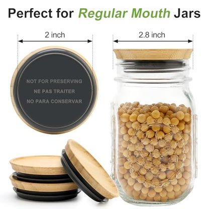 8 Pack Bamboo Regular Mouth Mason Jar Lids Canning Supplies Small Mouth Mason Jars Tops Accessories Decorative Reusable Wooden Silicone Canning Lids Glass Cups with Wood Airtight Lid for Jar Covers - size: 8PCS-Regular