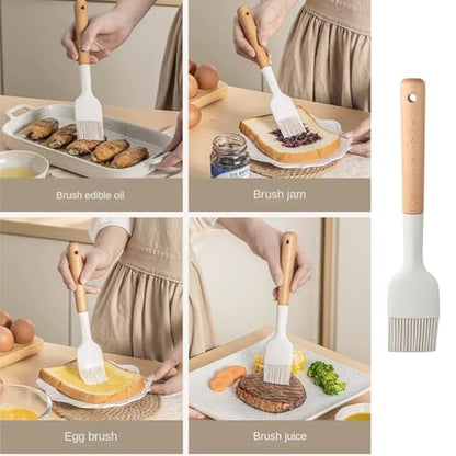 2Pcs Silicone Oil Brush with Wooden Handle,Durable Basting Brush Pastry Brush,Easy to Clean,White Food Brushes for Cooking Baking Grilling