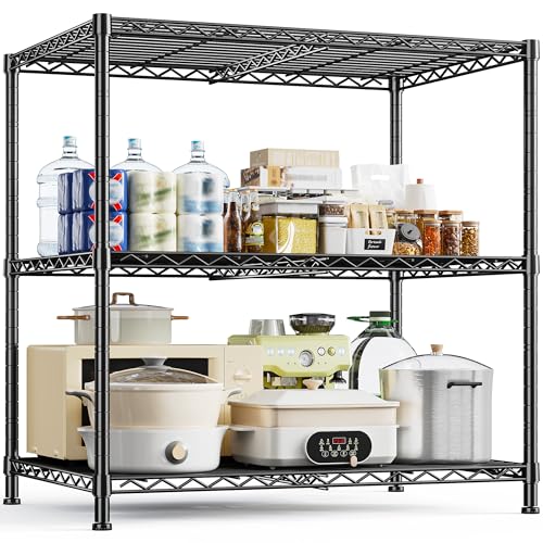 DurayLoly 3-Tier Adjustable Metal Shelving,Heavy Duty Wire Storage Rack 35.4"W x 23.6"D x 35.4"H, Tool-Free Assembly, Large Capacity Storage Shelves for Bathroom,Kitchen,Laundry,Bedroom,Pantry,Black - color: Black, size: 35.4"W x 23.6"D x 35.4"H