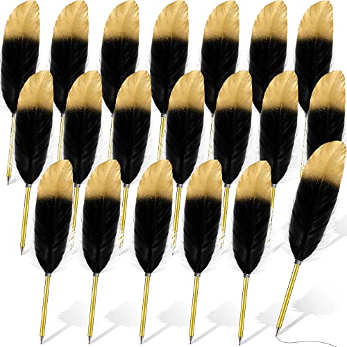 Chivao 20 Pcs Feather Quil Ballpoint Pens Bulk 0.5mm Ink Feathered Vintage Pens for Writing Guest Signature Office Party Favors(Black) - color: Black