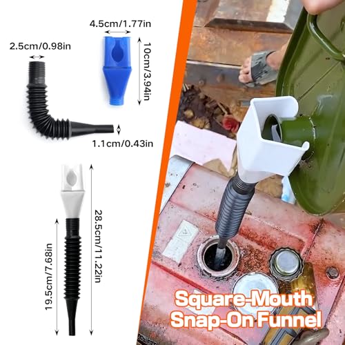 10Pcs Funnels for Automotive Use, Wide Mouth Plastic Oil Funnel Set | Flexible Long Neck Fuel Funnel Kit with Spout & Filter for Filling Car Engine Oil, Gasoline, Diesel, Coolant, Fluid
