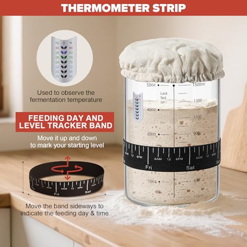 RYTOXILO Sourdough Starter Jar Kit, 50 Oz Glass Large Sour Dough Jars Wide Mouth for Beginners, 10 Pcs Bread Starter Container Set with Bamboo Lid, Sourdough Jar with Bread Baking Supplies Accessories - size: 2 Jars+8 Accessories
