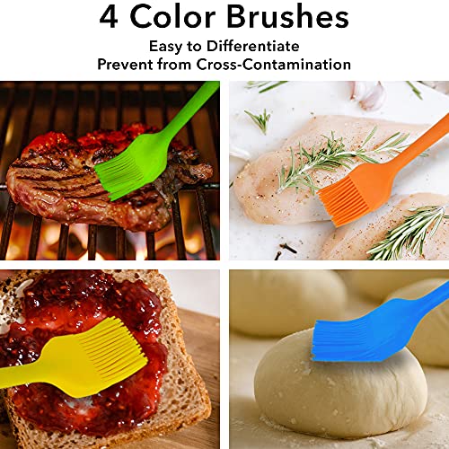 Arora Silicone Basting Brush,Heat Resistant Silicone Brushes Set of 4 for Sauce Marinade Meat Glazing, Oil Brush for BBQ Kitchen Cooking Baking and Grilling