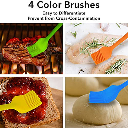 Arora Silicone Basting Brush,Heat Resistant Silicone Brushes Set of 4 for Sauce Marinade Meat Glazing, Oil Brush for BBQ Kitchen Cooking Baking and Grilling