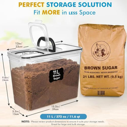 Shazo 2 PC (11L | 372 oz) Flour Sugar Storage Containers with Spout Lid & Easy Carry Handle - BPA Free Extra Large Airtight Food Storage Containers with Lids - Rice Canisters Sets for Kitchen & Pantry - color: Black