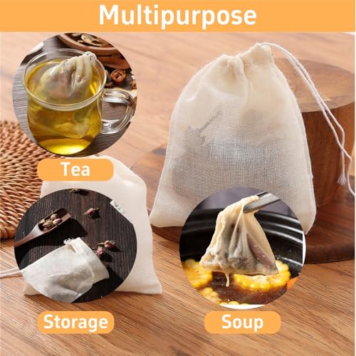 50 Pack Natural Reusable Cotton Muslin Bags with Drawstring,Unbleached Reusable Tea Bags,Spice Bags for Cooking Soup/Herb/Loose Leaf Tea,Cotton Small Cheese Cloth Bag for Straining,Sachet Bags (4x6") - size: 4x6"