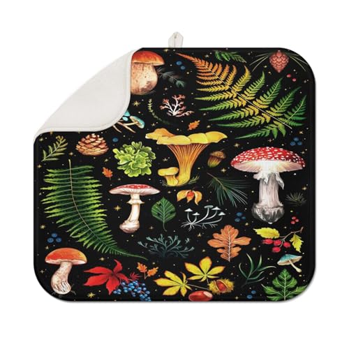 Dish Drying Mat Mushroom Kitchen Mat for Countertop Protector Absorbent Mats Dishes Pad for Kitchen Counter Coffee Table Decor Accessories Large 16X18 inch - color: Mushroom, size: 18" x 16"