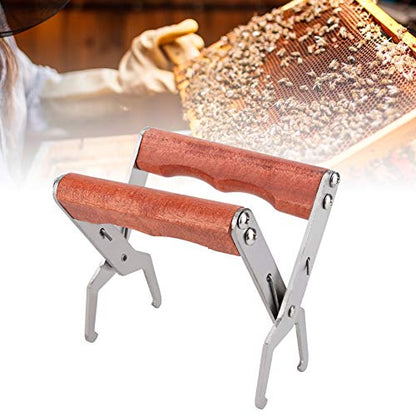 Zerodis Frame Grip Holder Lifter Gripper Tool, Stainless Steel Bee Frame Puller with Wood Handle Bee Frame Holder Tool Capture Beehive Equipment
