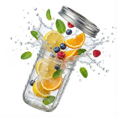 WELLIFE 4 Pack 16 oz Mason Jars with Lids – Wide Mouth Glass Canning Jars, Rust-Proof Airtight Lids with Silicone Seal, Thick Glass Storage Jars with Measurement Marks - color: Clear Mason Jar 16oz-4Pcs