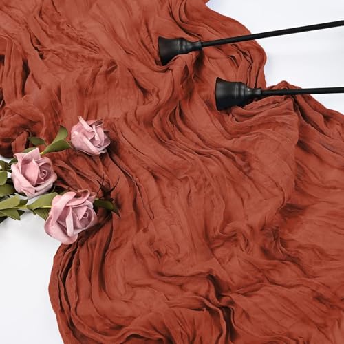 16 Pack Terracotta Cheesecloth Table Runner 35x120 Inch Boho Gauze Cheese Cloth Table Runner 10FT Long Rustic Sheer Table Runners for Wedding Bridal Shower Birthday Party Table Decor - style: Terracotta
