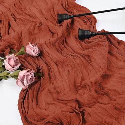 16 Pack Terracotta Cheesecloth Table Runner 35x120 Inch Boho Gauze Cheese Cloth Table Runner 10FT Long Rustic Sheer Table Runners for Wedding Bridal Shower Birthday Party Table Decor - style: Terracotta