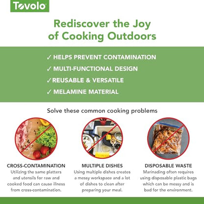 Tovolo Steak Marinating Container Large Grill Marinade and Prep Tray Set for Meat Veggies Burgers, Dishwasher Safe BBQ Marinating Tray with Cover for Thawing Prepping or Serving 17x10.5 in
