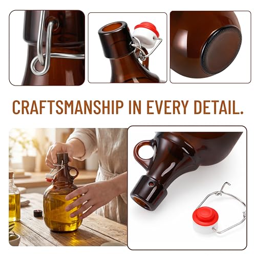 3 Pack 34OZ Amber Glass Bottle, Swing Top Home Brewing Beer Jar, Glass Gallon Jugs with Airtight Rubber, Reusable Leak-proof Container for Kombucha, Beverage, Oil, Vinegar