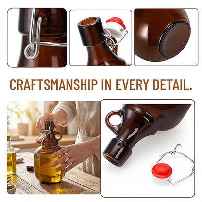 3 Pack 34OZ Amber Glass Bottle, Swing Top Home Brewing Beer Jar, Glass Gallon Jugs with Airtight Rubber, Reusable Leak-proof Container for Kombucha, Beverage, Oil, Vinegar